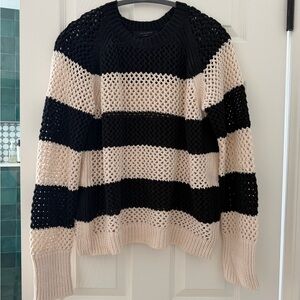 All Saints Black and Cream Striped Knit Sweater